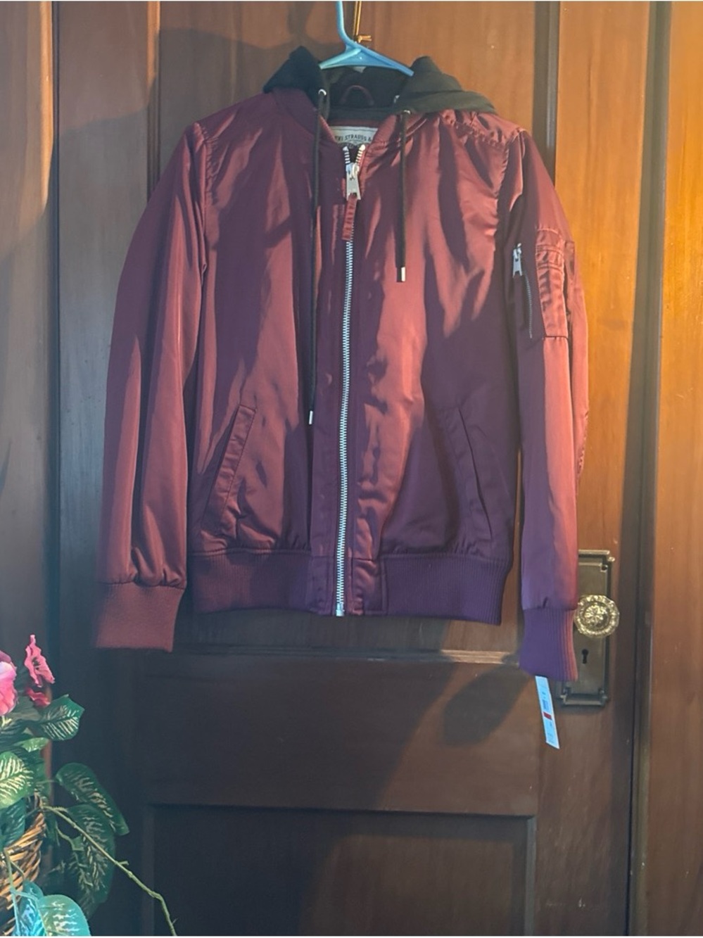 Levi's Burgundy Bomber Jacket with Black Hood